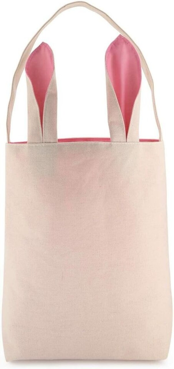 Easter Bunny Ear Bag & Basket, Dual Layer Canvas Bag for Easter Egg Hunt Basket